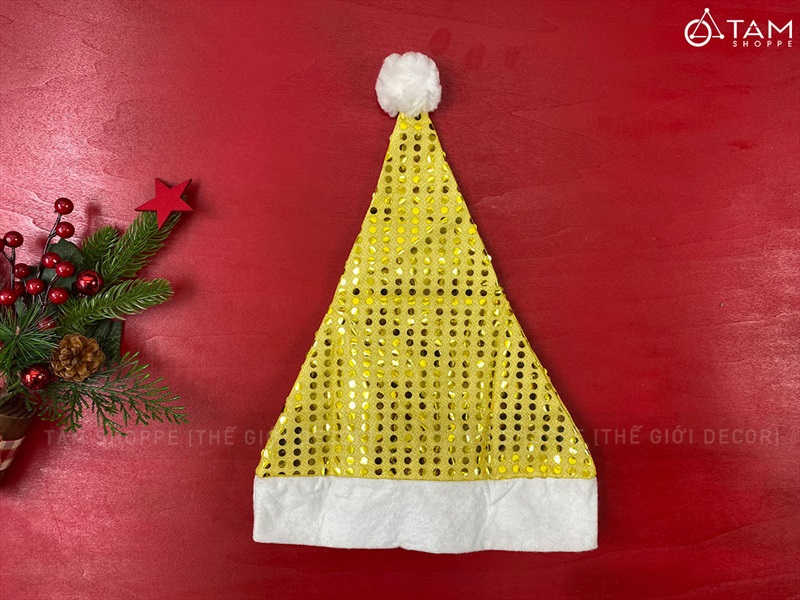 Nón Noel vải kim sa Vàng [Dày dặn - ĐK 27cm] NON-X-08